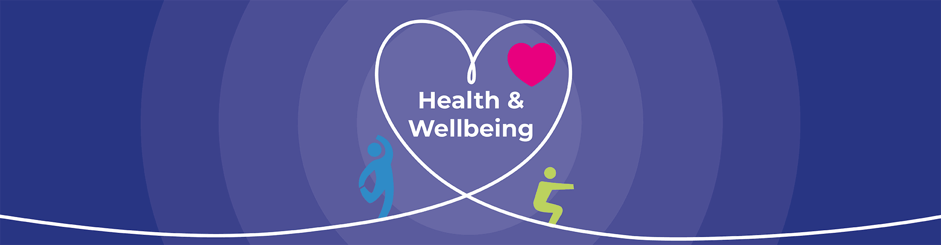 Health and wellbeing service heart logo with silhouette of people exercising
